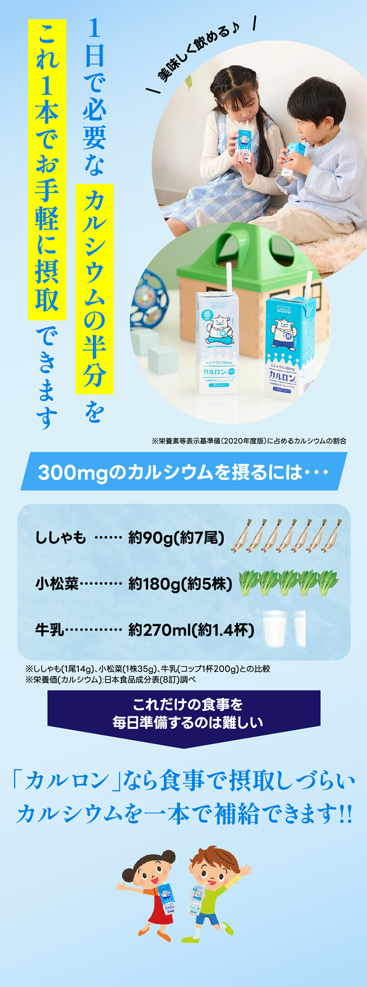 1日で必要なカルシウムの半分をこれ1本でお手軽に摂取できます
